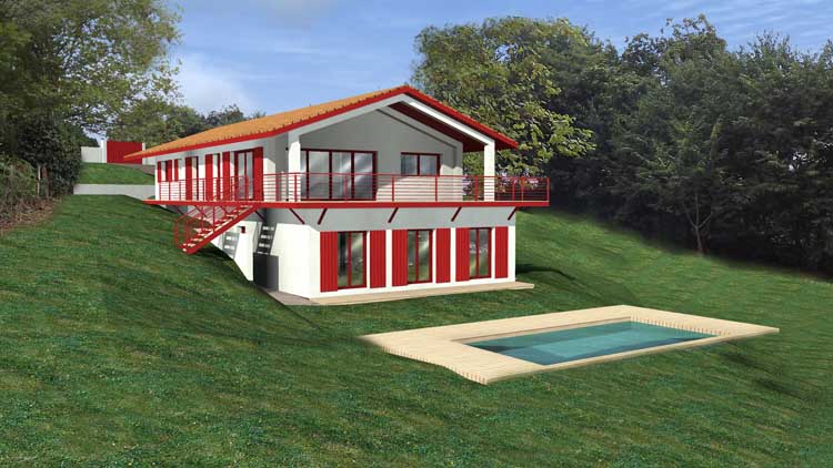 Architecture maison individuelle avec piscine Espelette, Pays Basque